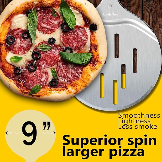 Pizza Peel & Turner, 9" Pizza Spatula with Extendable Handle (26-36" Length)
