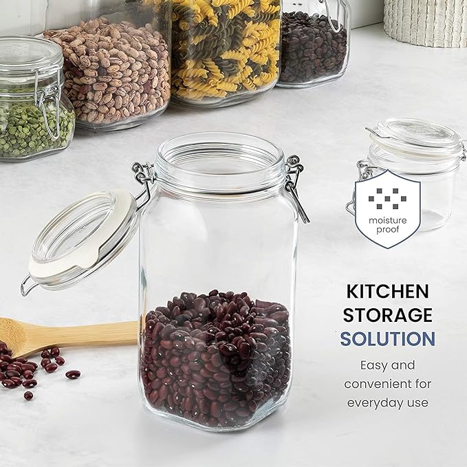 Bormioli Rocco Fido, 2 Pack, 33.75 Oz. Food Storage Glass Jars, Airtight Rubber Seal & Glass Lid, with Stainless Wire Clamp, Mason Jar, Made in Italy