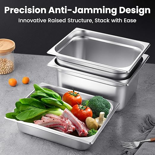 Full Size Hotel Pans 2.5 Inch Deep Stainless Steel Food Pan - Anti-Jam 6 Pack Steam Table Pan Set for Catering, Buffet Use, Kitchen Prep