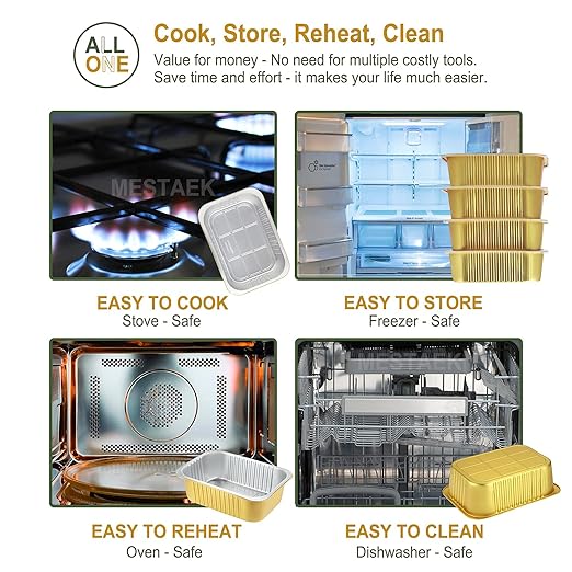 7"x5" Sturdy Foil Pans + Snap-On Lids (5 Pack) | 2X Thicker Heavy Duty Reusable 20oz | Grill Oven Microwavable Multi-Use Pot| Disposable Aluminum Tin for Baking Cooking