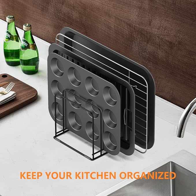 Kitchen Cabinet Organizer, Steel Cookware Holder, Divided Holder with 5 Slots for Skillets Baking Tray and Chopping Board Rack - Baking Pan Holder Storage (1 PC)