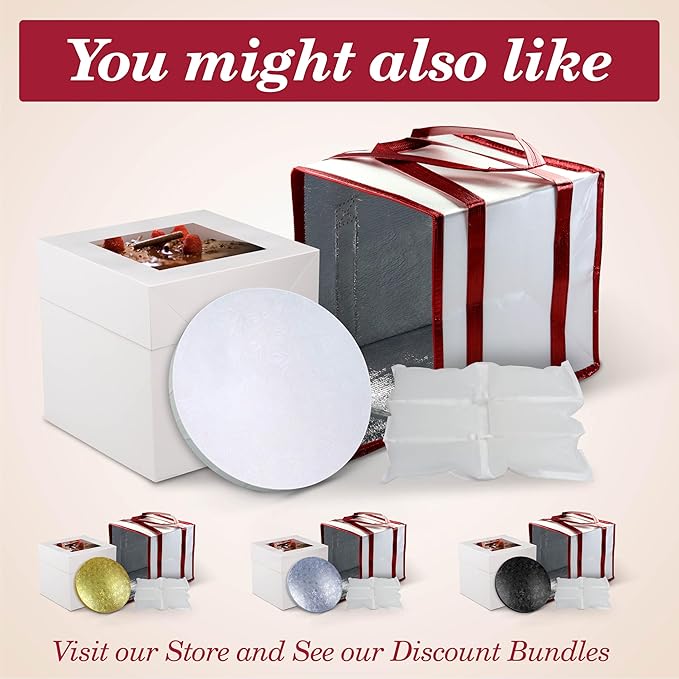 Cakebon Cake Boxes with Boards - 12 Inch Round Cake Drum Gold (1-pack) - Box With Window for Birthdays, Weddings and Parties