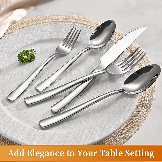 40-Piece Black Silverware Set, Heavy Duty Stainless Steel Flatware Cutlery Set Service for 8, Food-Grade Utensil Sets for Home Restaurant, Dishwasher Safe