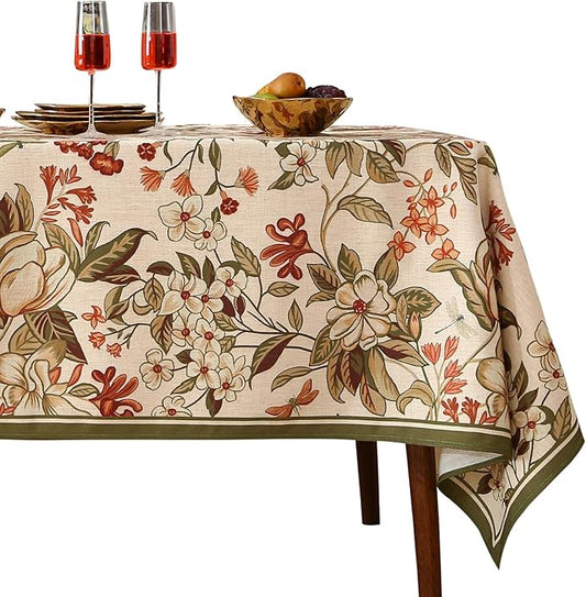 ISAENNE Designer Bohemian Linen Extra Long Rectangle Tablecloth,Colorful Floral Pattern Table Cloth,Wrinkle Resistant Decorative Tablecloths for Dining Thanksgiving Kitchen,63"*110"-Grace A