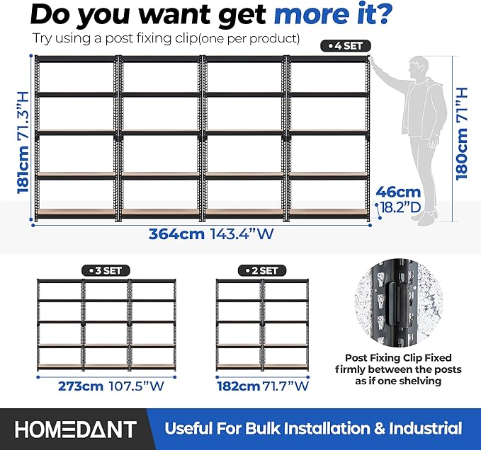 HOMEDANT 5 Tier Laminated Boltless Metal Shelving Unit Adjustable Garage Storage Utility Rack Heavy Duty Shelves Organization Multipurpose Shelf Warehouse Pantry Shed 35.9" W x 18.2" D x 71.3" H 3Pack