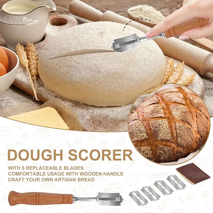 Bread Proofing Basket 2 Set 9 Inch and 10 Inch Round Proofing Basket with Bread Lame and Dough Scraper and Linen Liner Bread Making Tools for Professional and Home Bakers
