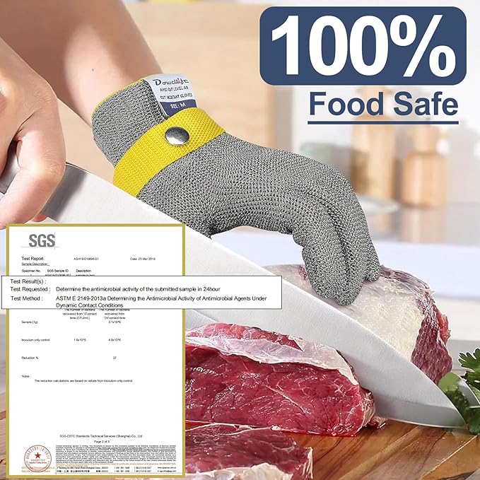 Dowellife Comfortable ANSI A9 Cut Resistant Glove Food Grade, Mesh Metal Kithcen Glove for Chef Oyster Shucking Mandoline Knife Butcher Meat Cutting(Medium-3 Pcs)