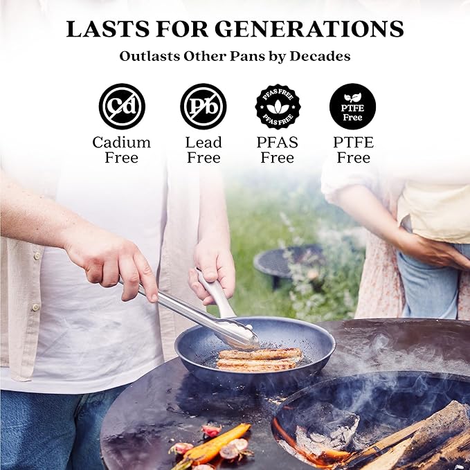 Alva Black Angus 9.5” Carbon Steel Frying Pan – Naturally Nonstick, PFAS-Free & Toxin-Free, Oven & Induction Safe, Chef-Grade Heat Control, Built to Last a Lifetime, Designed in Belgium
