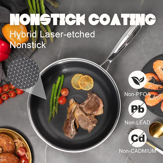 Hybrid 8 inch Stainless Steel Non Stick Skillet,Frying Pans Nonstick, PFOA Free Cookware, Dishwasher and Oven Safe, Induction Compatible