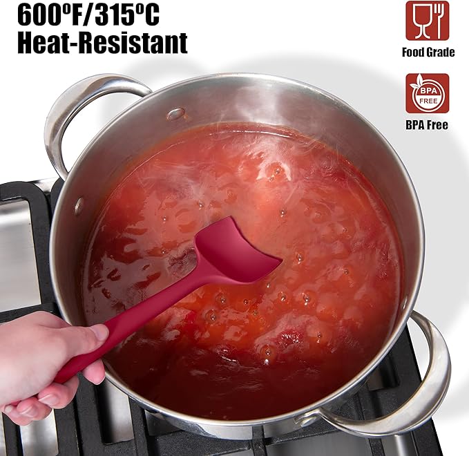 Doosu Silicone Scraper Spoon Spatulas, 600°F Heat Resistant BPA Free Rubber Flat Spatula, Kitchen Mixing Stirring Cooking Spoonula, Non-Stick Dishwasher Safe Baking Supplies (2 Pcs, Aqua+Red)