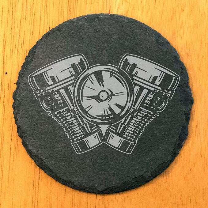 Power & Protection: V-Twin Engine Coasters for Your Ride - Round Slate - Set of 6