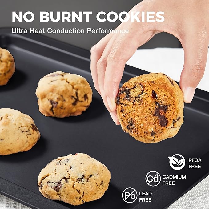 HONGBAKE XL Large Baking Sheet Set-19x13.25 in, Large Cookie Sheet Pan, Nonstick Oven Tray with Wider Grips, 3 Pack Bakeware, Dishwasher Safe - Dark Grey