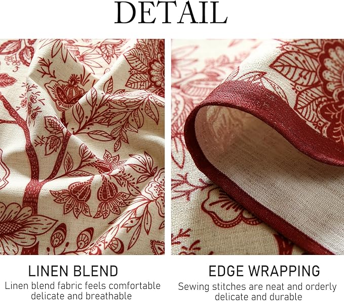 ISAENNE Designer French Linen Square Tablecloth,Red Floral Washable Indoor Table Cloth,Durable Home Decor Tablecloths for Dining Thanksgiving Kitchen Tea Party Christmas,67"*67"-Ruyi A