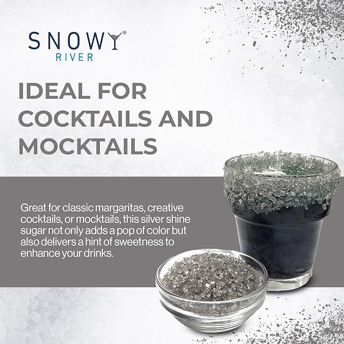 Snowy River Silver, Cocktail & Margarita Sugar Rimmer - Vibrant Naturally Colored Sugar for Cocktail Rimming, Baking & Decorating, Medium Crystal - 80oz