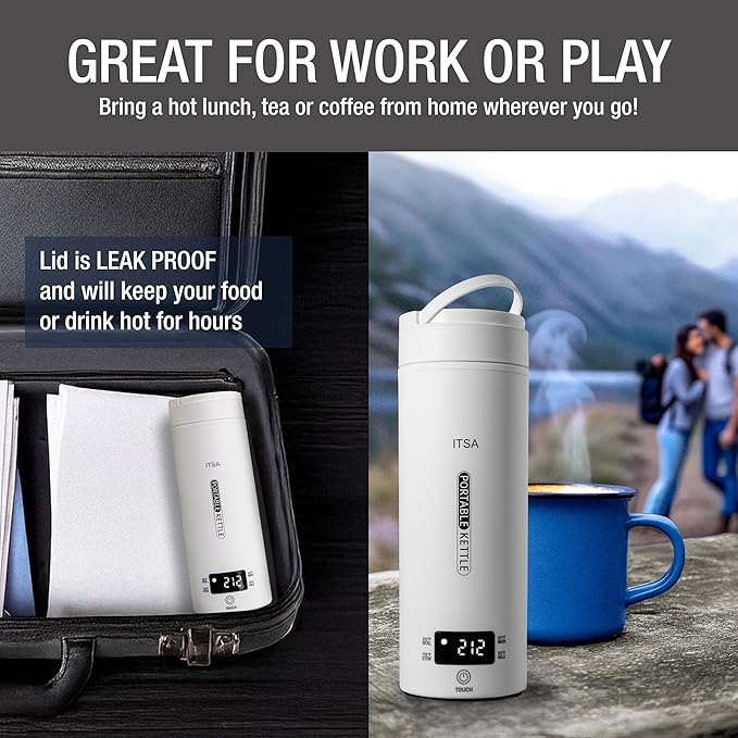 ITSA Travel Electric Kettle 500ml Portable Stainless Steel Water Boiler with Temperature Control & Auto Shut Off – Mini Electric Kettle for Coffee, Tea & Hot Water, BPA-Free