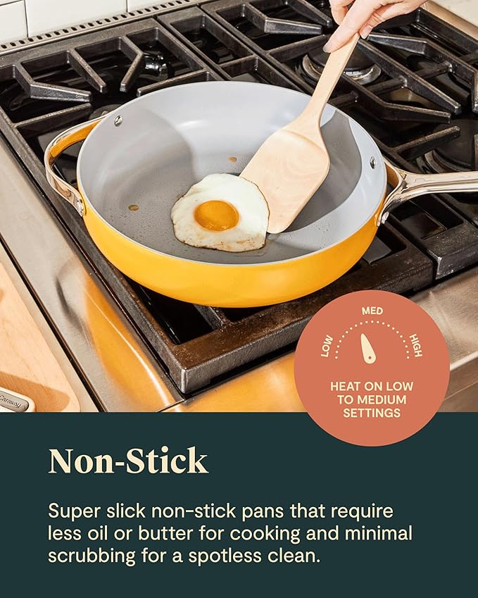Caraway Non-stick Ceramic Cookware Set (12 Piece) Pots, Pans, Lids and Kitchen Storage - PFAS & PFOA Free - Oven Safe Pan Set & Compatible with All Stovetops - Gray