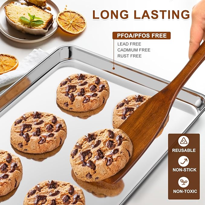Baking Sheet Set of 2, Commercial Grade Stainless Steel Cookie Sheets for Baking, 17.5''x13'' / 15.7''x12'', Thicker and Firmer Baking Pans Set, Rust & Warp Resistant & Nonstick, Nontoxic & Heavy Duty
