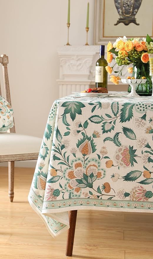 patdrea Designer Green Rectangle Table Cloth,Vintage Italian Floral Country Linen Breathable Tablecloth,Decor Cover for Kitchen Dining,Christmas,Tea Party,Thanksgiving,55"x79"-Tree Life