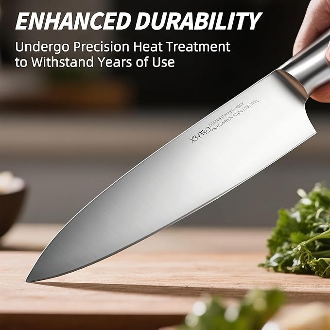 Knife Set, Premium Knife Block Set for Kitchen 14 Pcs UltraSharp Japanese High Carbon Stainless Steel with Block and Built-in Sharpener, Kitchen Knives Set with Non-serrated Steak Knives