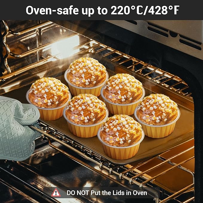 EUSOAR Disposable Ramekins, Gold 50pcs 5oz Mini Aluminium Foil Baking Cups with Lids Creme Brulee Cupcake Liners, Desert Cheesecake Pans Flan Molds Tin Cups Containers for Party Favor Birthday