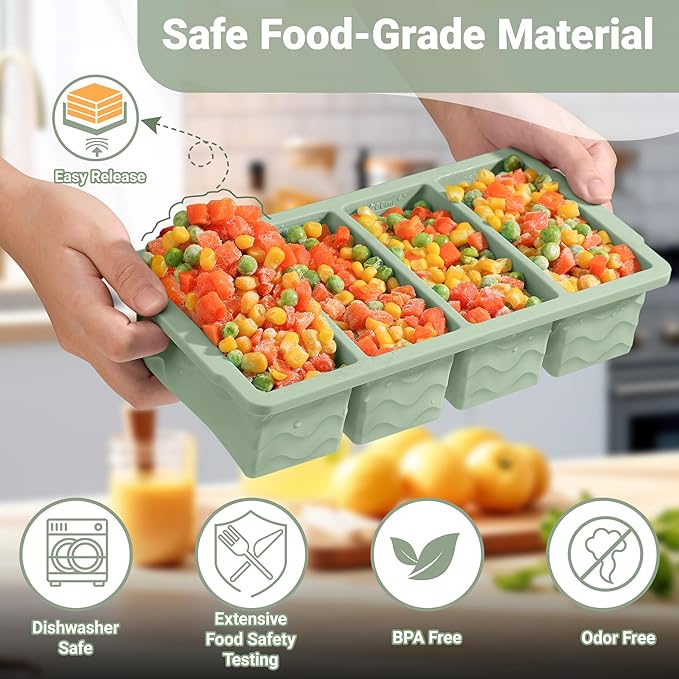 Silicone Freezer Molds for Soup with Lid, 1-Cup & 2-Cup Large Ice Cube Trays Food Storage Containers for Meal Prep, Freeze 250mL/125mL Portions – 2 Pack