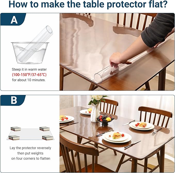 26 x 48 Inch Clear Table Cover Protector Rectangle, 1.5mm Transparent Plastic Table Protector Waterproof, Anti-Scratch Clear Desk Mat for Office Desktop Dresser Dining Table, FDA Compliant