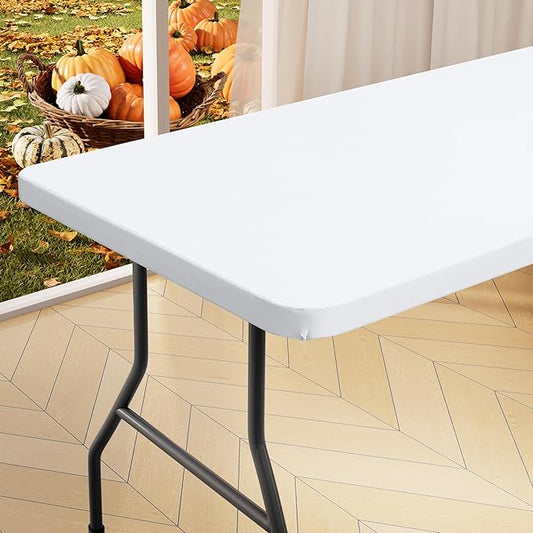 homing Rectangle Table Cloth Cover, Waterproof Polyester Elastic Fitted Tablecloth, Fits for 6 Foot Folding Tables, Washable Table Protector for Picnic, Camping, Outdoor (White, 36" x 72")