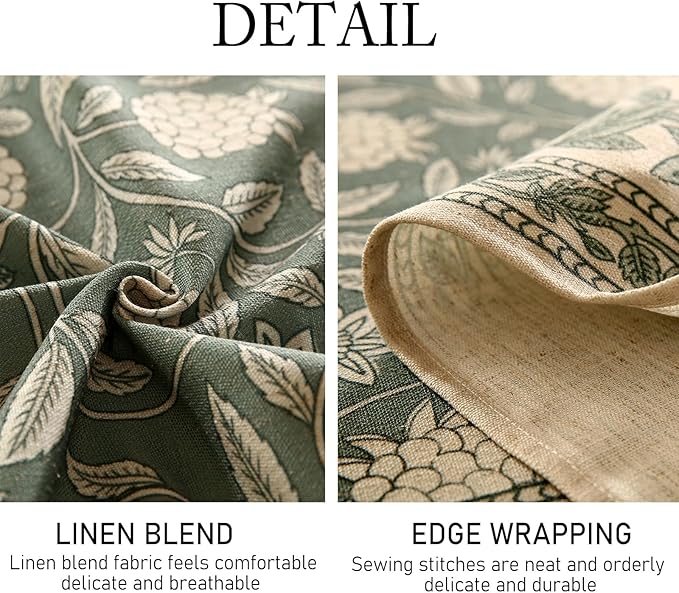 ISAENNE Designer Grayish Green Linen Long Rectangle Tablecloth,Floral Stain Resistant Table Cloth,Fall Vintage Decor Tablecloths for Dining Thanksgiving Kitchen Party,63"*94"-Andrew A