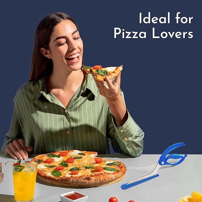 Loftern Blue Pizza Scissors - Non-Stick Pizza Scissors with Firm Grip Base - Food Grade Stainless Steel Pizza Cutter - 5-in-1 Food Slicer & Pizza Server - Durable, Safe & Mess Free