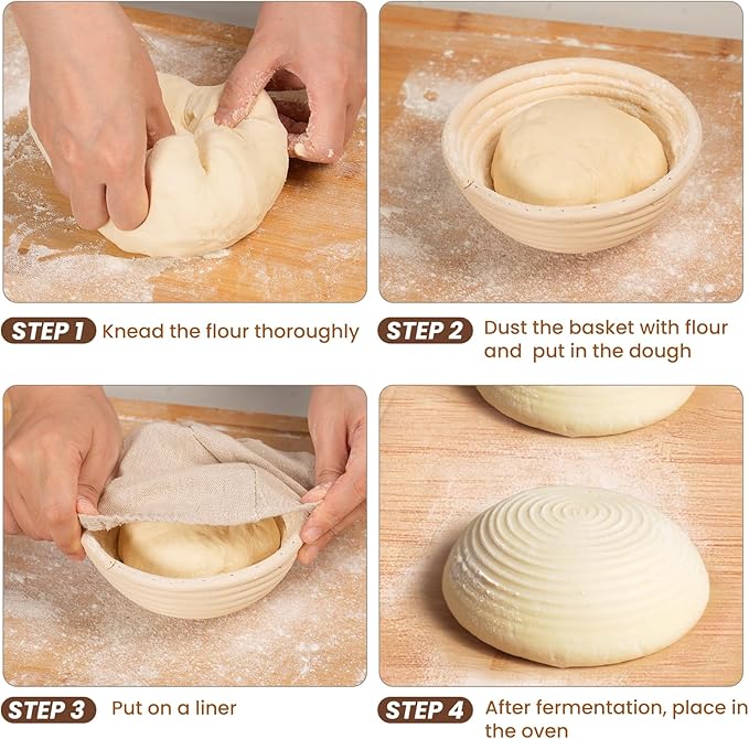 5 Inch Banneton Bread Proofing Basket Set of 6, Kikcoin Mini Sourdough Bread Baking Supplies, Small Banneton Basket Proofing Baskets for Sourdough Bread Baking