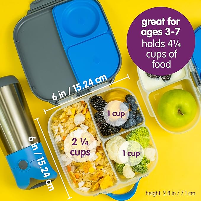 b.box Mini Lunch Box, Bento Box for Kids, Snack Container with 2 Leak Proof Compartments, Reusable Snack Containers with Lids, Kids Lunch Boxes Ages 3+, BPA Free, 4 1/4 Cup Capacity (Spearmint)
