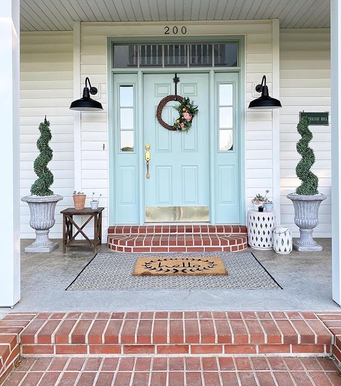 Steel Lighting Co. Gardena Barn Light | Outdoor Wall Mounted | 16" Dome | 11" Straight Arm | Farmhouse Light Made in America | Modern Gray Exterior/Brass Interior