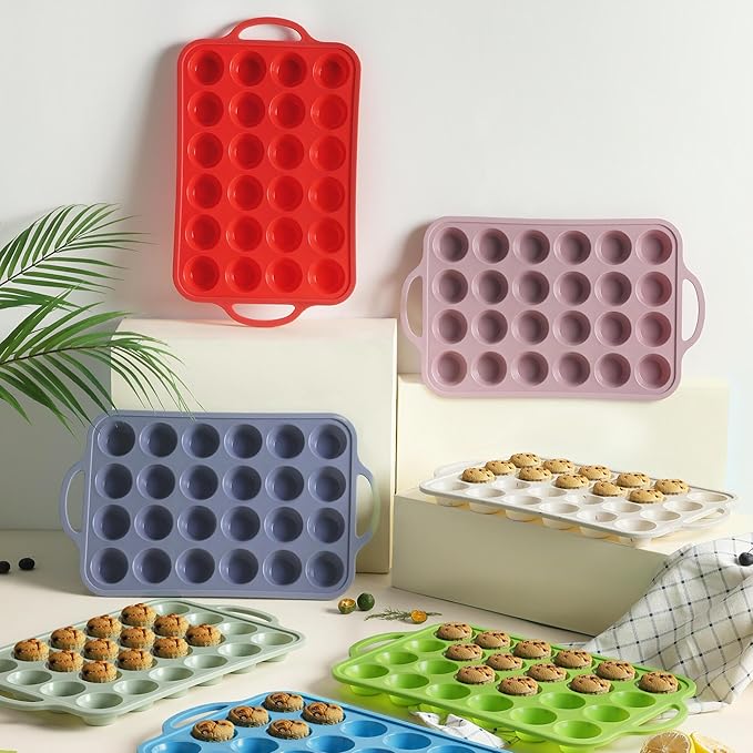 2 Packs 24 Cups Silicone Muffin Pan with Metal Reinforced Frame Mini Size Cupcake Pan Tray Egg Bites Cookie Molds Muffin Tin Tart Pans chocoflan mold Baking Sheet Set Breakfast Sandwiches