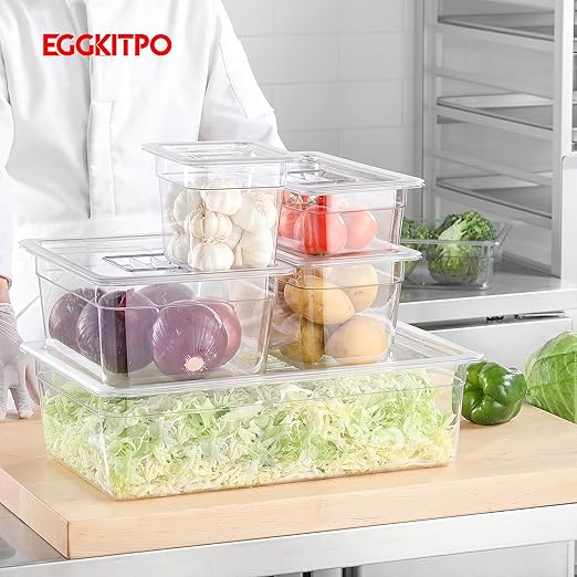 6-Pack Half Size Food Pan 2.5 Inch Deep Food Storage Container for Commercial Business Clear Stackable Polycarbonate Pans for Food Prep BPA Free Freezer-safe