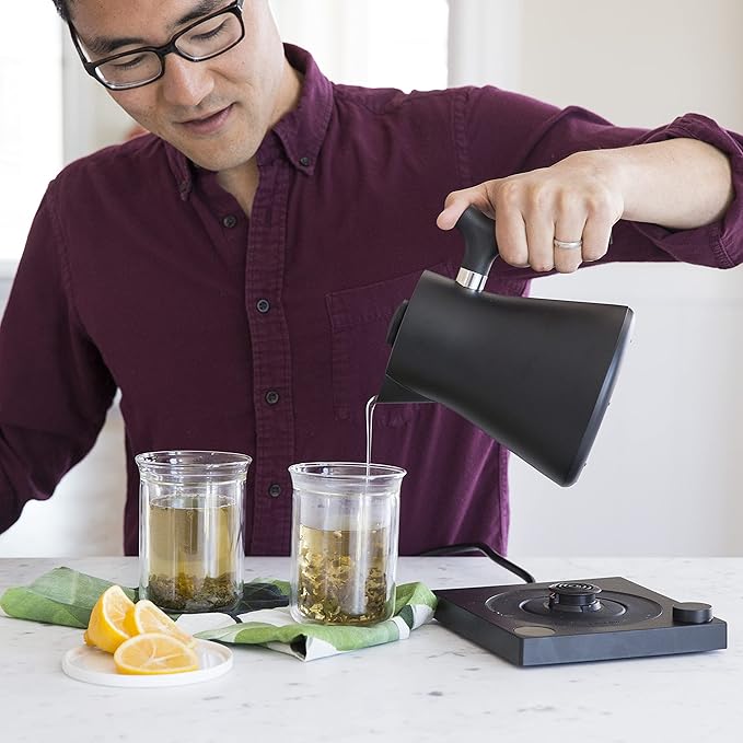 Fellow Corvo EKG Electric Tea Kettle - Electric Pour Over Coffee and Tea Pot - Quick Heating Electric Kettles for Boiling Water - Temperature Control and Built-In Brew Timer-Matte Black-0.9 Liter