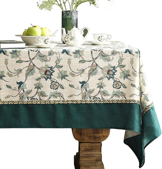 patdrea Designer Green Small Linen Table Cloth for Rectangle Table,Vintage Floral Pattern Durable Extra Long Tablecloth,French Decor for Kitchen Dining,Christmas,Thanksgiving,Party,67"x118"-Noah