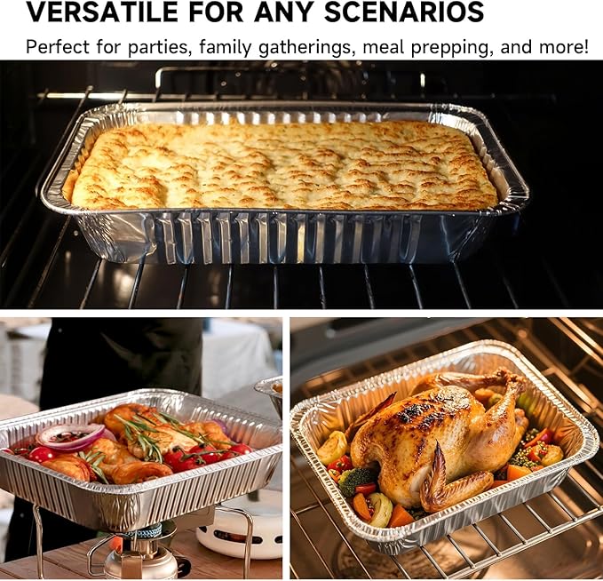 Aluminum Baking Pan Half-Size, 9x13 Inches, Heavy-Duty Disposable Aluminum Foil Pan, Deep Baking Pan Suitable for Cake Baking, Cooking, Roasting, Heating, and Steaming Meal Tray (20 PACK)