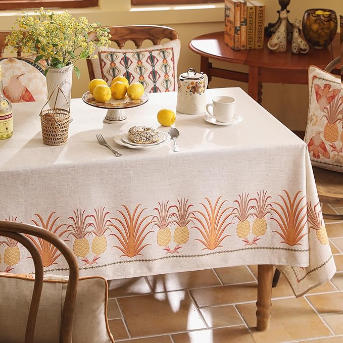 patdrea Designer Linen Small Tablecloth for Rectangle Table,Pineapple Pattern Tablecloths,Table Cover Cloth Colorful Decor for Kitchen Dining Christmas,Thanksgiving,55"x79"-Pineapple B