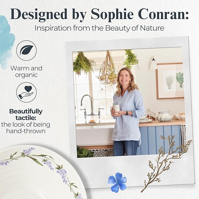 Portmeirion Sophie Conran Lavandula Cereal Bowl - 7.5 Inch Porcelain Soup & Ice Cream Bowls with Lavender Spring Design, Ripple Texture, Freezer to Oven Safe Dinnerware Collection
