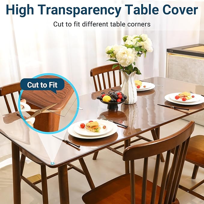Clear Table Cover Protector Rectangle 16x48 Inch, 1.5mm Transparent Plastic Table Protector Waterproof, Anti-Scratch Clear Desk Mat for Office Desktop Dresser Dining Table, FDA Compliant