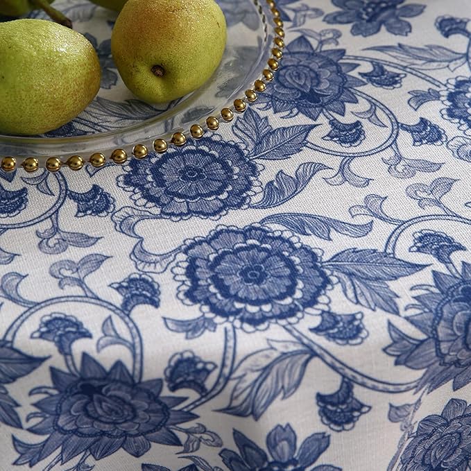 patdrea Designer Vintage French Round Table Cloth,Linen Durable Blue Paisley Pattern Tablecloth,Decoration Floral Cover for Kitchen Dining Christmas,Thanksgiving,Diameter 67"-Lantang a