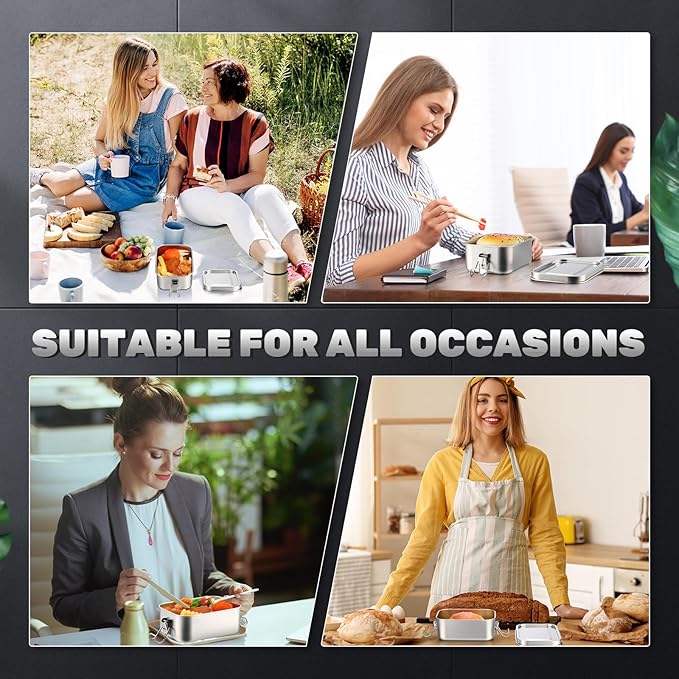 Umigy 8 Pcs Stainless Steel Food Containers 550/850/1400/2400 ml Metal Bento Lunch Box Stainless Steel Food Storage Containers, Lockable Clips to Leak Proof, Reusable Dishwasher Snack Boxes for Work