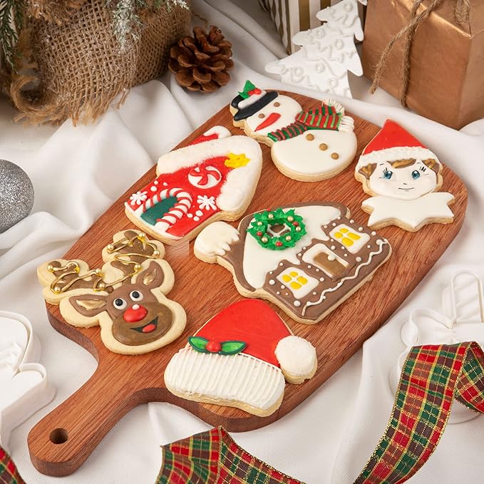 Flycalf Christmas Cookie Cutters with Plunger Stamps Christmas Hat Shapes Fall Holiday PLA Baking Accessories Cutter Molds Gifts for Kids Decorative Party 3.5" Kitchen Cake Supplies