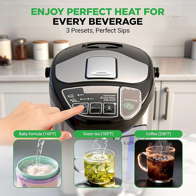 NutriChef Electric Water Boiler and Warmer - 5L/5.28 Qt Stainless Steel Hot Water Dispenser w/Rotating Base, Keep Warm Temperature Set, Auto Shut Off, Safety Lock, Instant Heating for Coffee & Tea