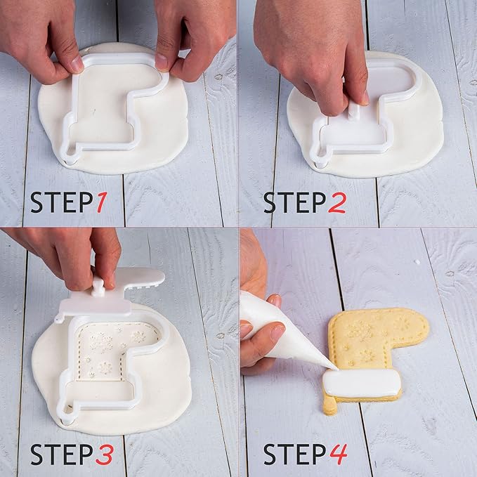 Flycalf Christmas Cookie Cutters for Kids Baking with Stamper Stencil 3D Cake Decorating Pastry Kitchen Mold Supplies Christmas Shapes Holiday Birthday Party Biscuit Fondant Tools