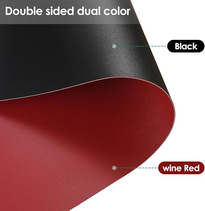 Leather Desk Mat,1.8mm Thick,16x60 Inch Desk Cover,Desk Protector Mat,Dresser Cover Top,Leather Table Cover,Side Table Cover,Office Desk Cover,Office Table Cover(Black+Wine Red,16x60)