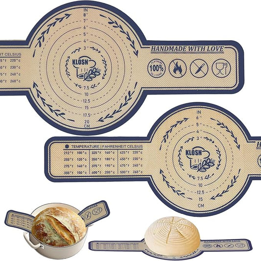 Silicone Bread Sling for Dutch Oven, 2 Pack (8" & 10" Round) – Non-Stick & 500°F Heat Resistant Sourdough Mat, Easy to Clean, Reusable Food-Grade Sourdough Slings - Fits 5–7 qt Dutch Ovens