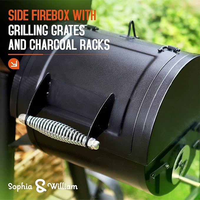Sophia & William Charcoal Grill with Offset Smoker, 512 Square Inches Outdoor BBQ Grill Offset Charcoal Smoker for Patio, Garden, Picnics, Camping, Backyard Cooking, Black