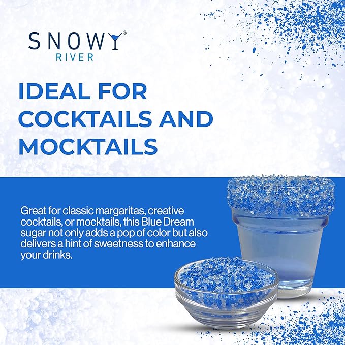 Snowy River Blue Dream, Cocktail & Margarita Sugar Rimmer - Vibrant Naturally Colored Sugar for Cocktail Rimming, Baking & Decorating, Medium Crystal - 80oz