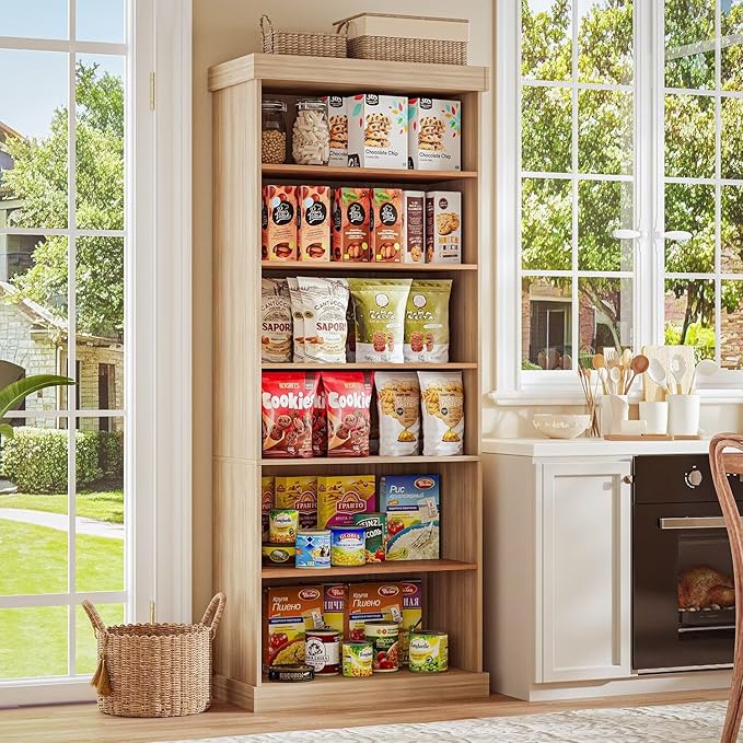 70.8" Tall Brown Bookshelf, Farmhouse Modular Bookcase with 6-Tier Adjustable Shelves, Large Storage Cabinet for Home Office, Living Room
